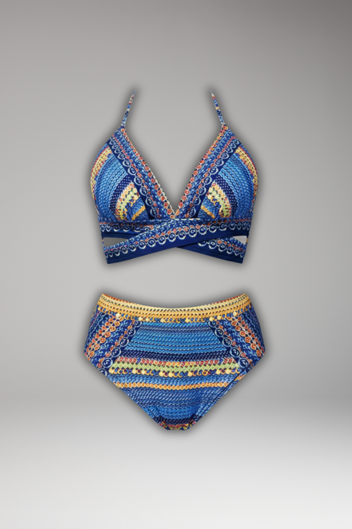 Women’s Bikini Set with Cross Straps and High Waist