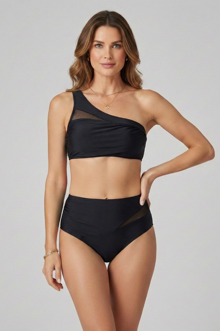 Women’s Bikini Set with One Shoulder Top and High Waist Bottom