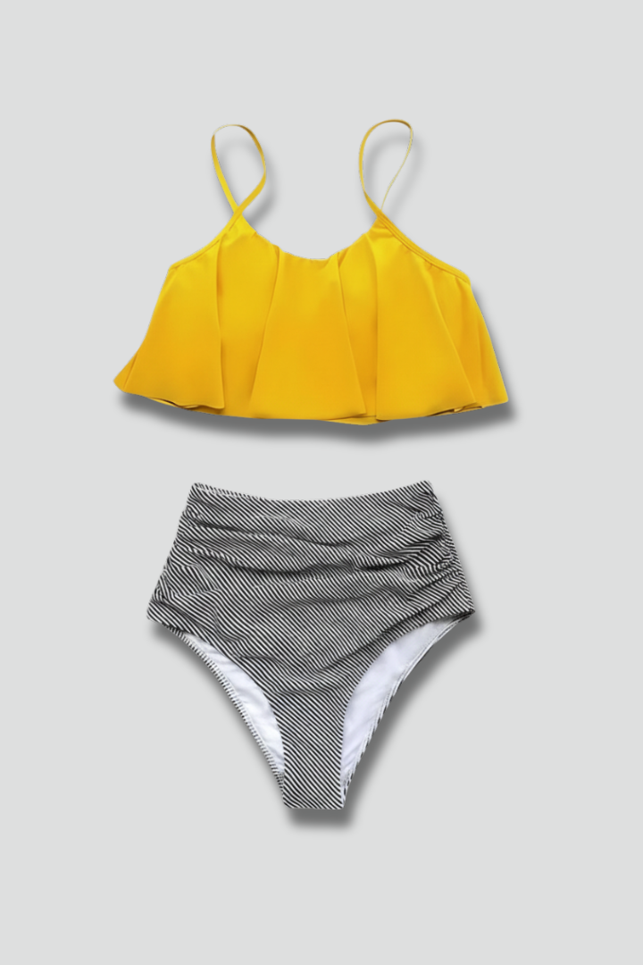 Women’s Bikini Set with Ruffle Top and High Waist
