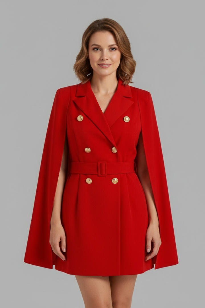 Women’s Blazer Dress with Double-Breasted Buttons and Belt