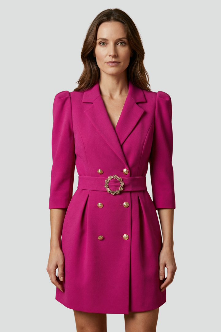 Women’s Blazer Dress with Notched Lapels and Button Front