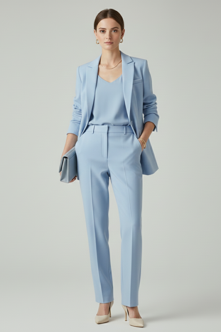 Women’s Blazer Set with Defined Shape and Straight-Leg Trousers