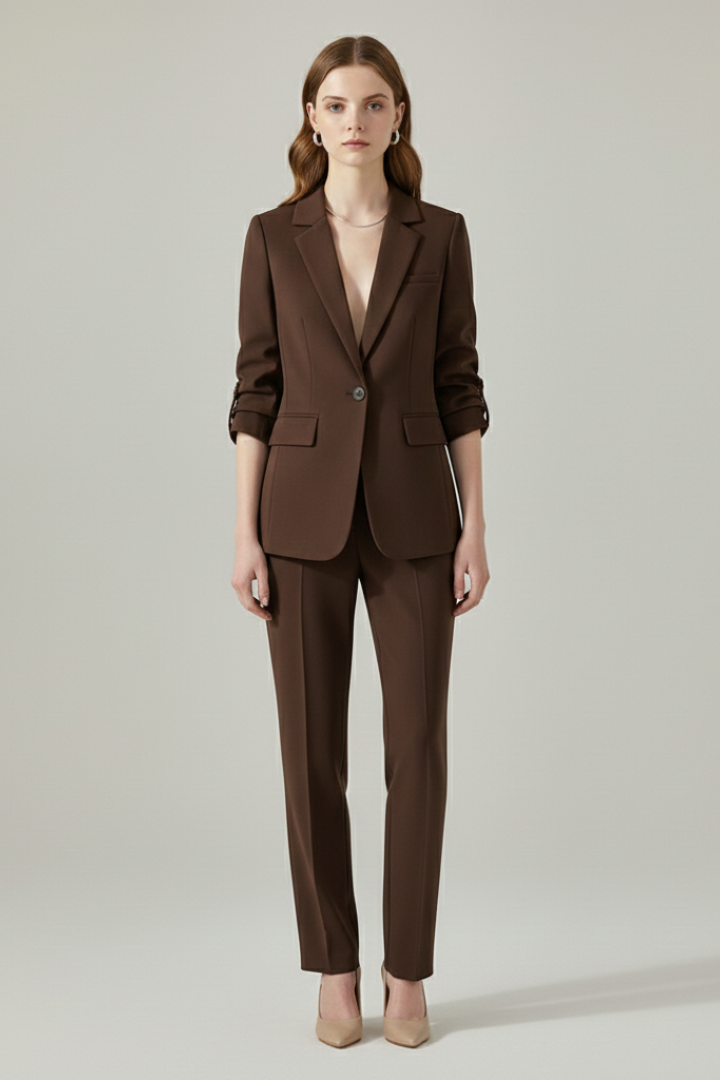 Women’s Blazer Set with Notched Lapel and Straight-Leg Trousers