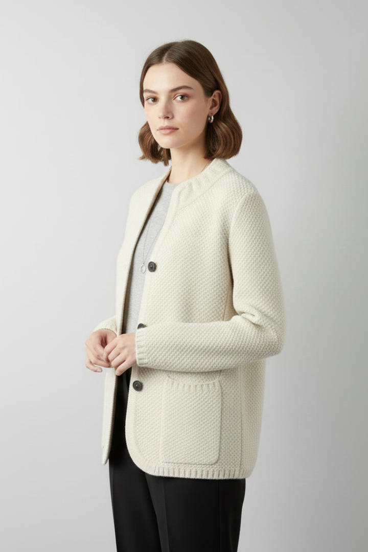 Women’s Blazer with Button Front and Structured Knit Surface