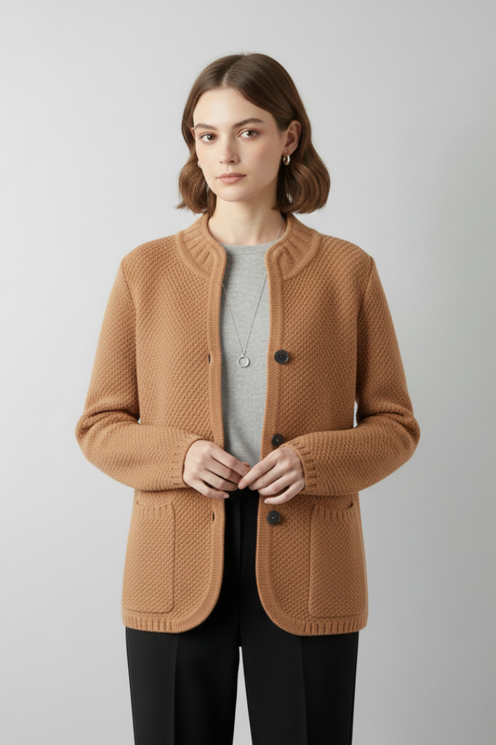 Women’s Blazer with Button Front and Structured Knit Surface