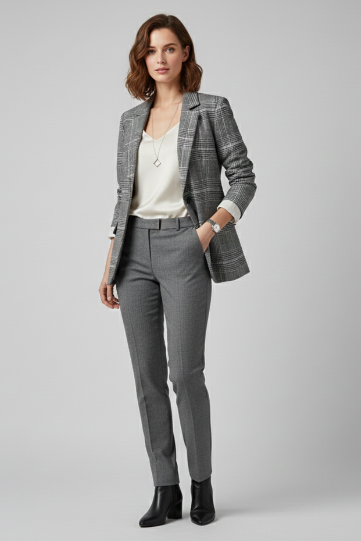 Women’s Blazer with Check Pattern and Defined Shape