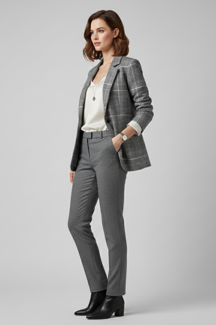 Women’s Blazer with Check Pattern and Defined Shape