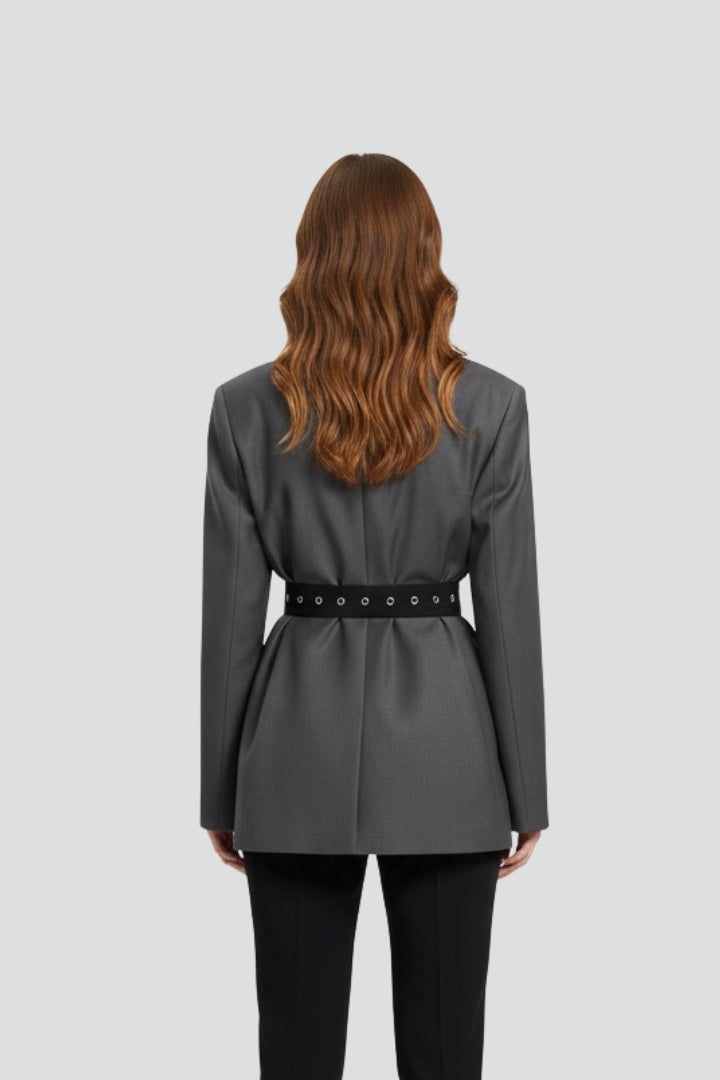 Women’s Blazer with Notched Lapel and Adjustable Belt Detail