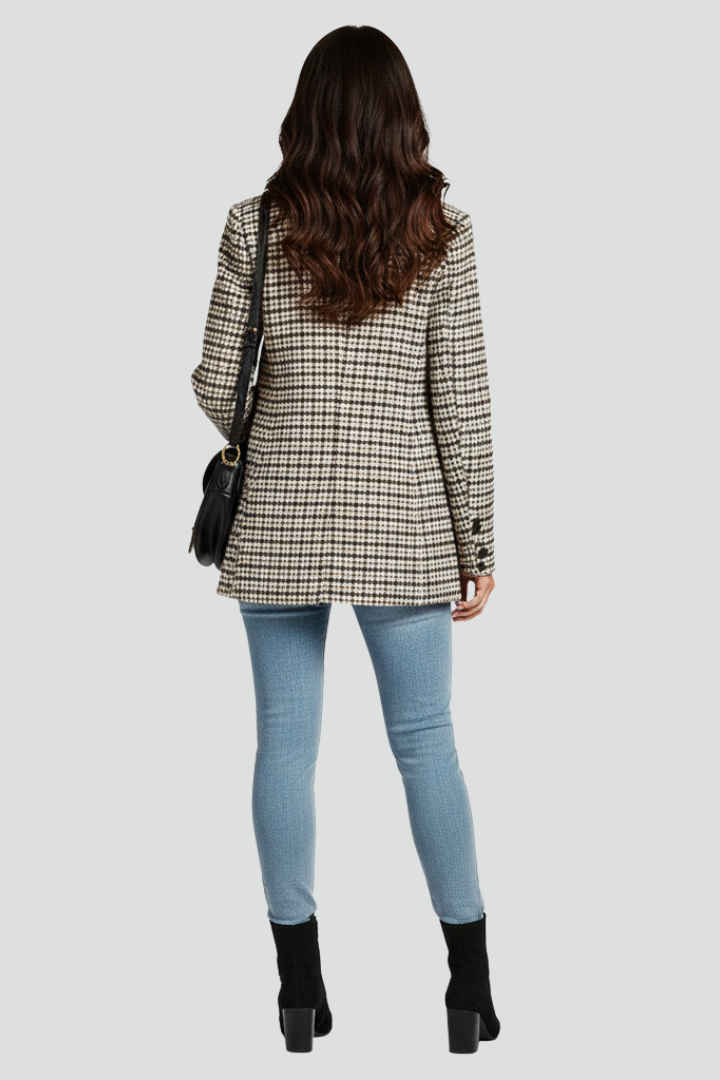 Women’s Blazer with Notched Lapel and Checked Pattern