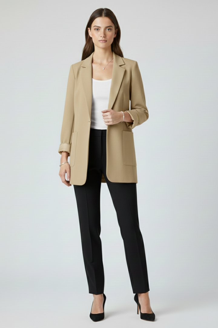 Women’s Blazer with Open Front and Structured Lapel