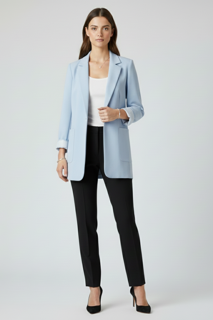 Women’s Blazer with Open Front and Structured Lapel