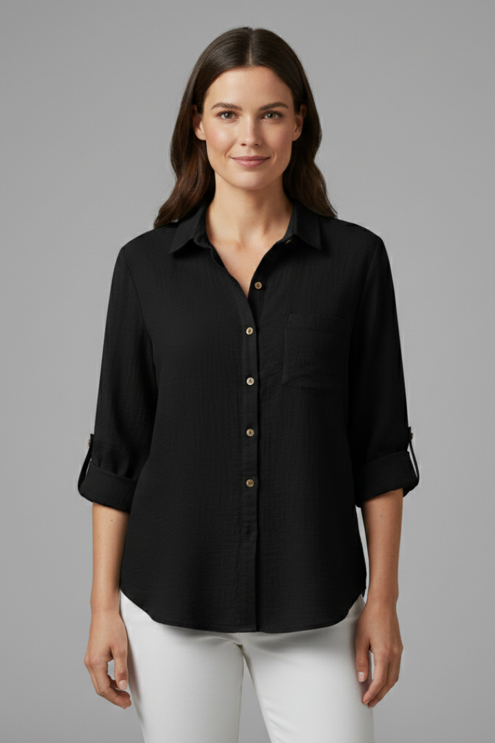 Women’s Blouse with Button Closure and Rolled Sleeves
