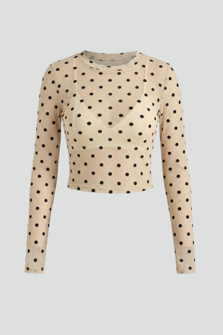 Women’s Blouse with Round Neck and Polka Dot Surface