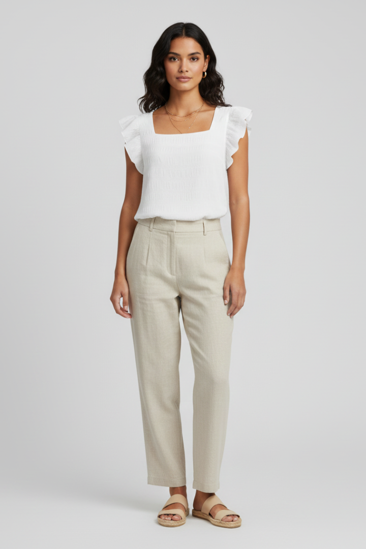 Women’s Blouse with Square Neck and Woven Surface