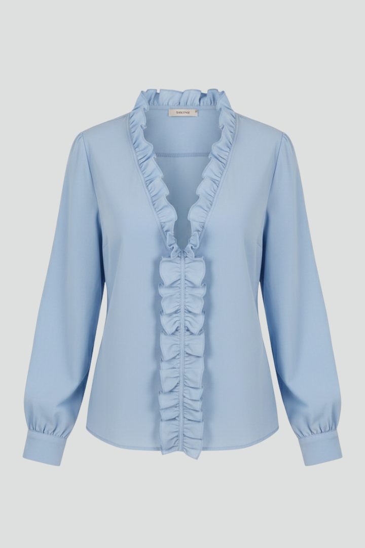 Women’s Blouse with V Neck and Ruffle Detail
