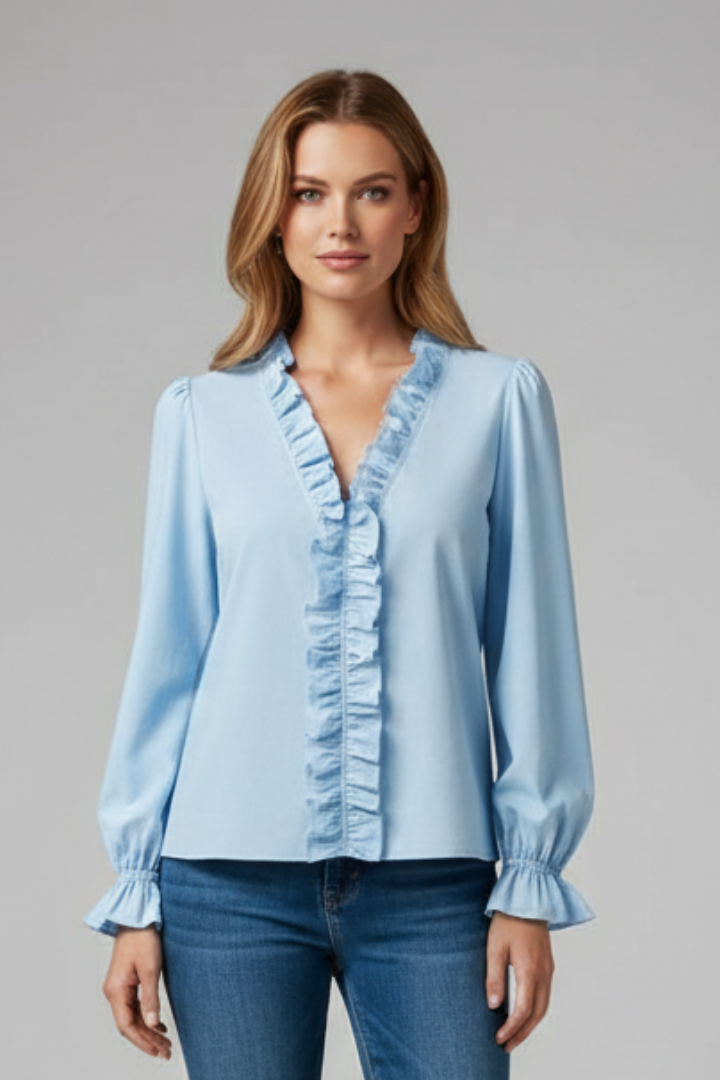 Women’s Blouse with V Neck and Ruffle Detail