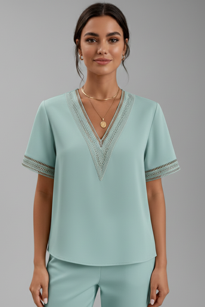 Women’s Blouse with V Neck and Trim Detail