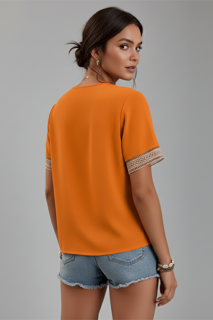 Women’s Blouse with V Neck and Trim Detail