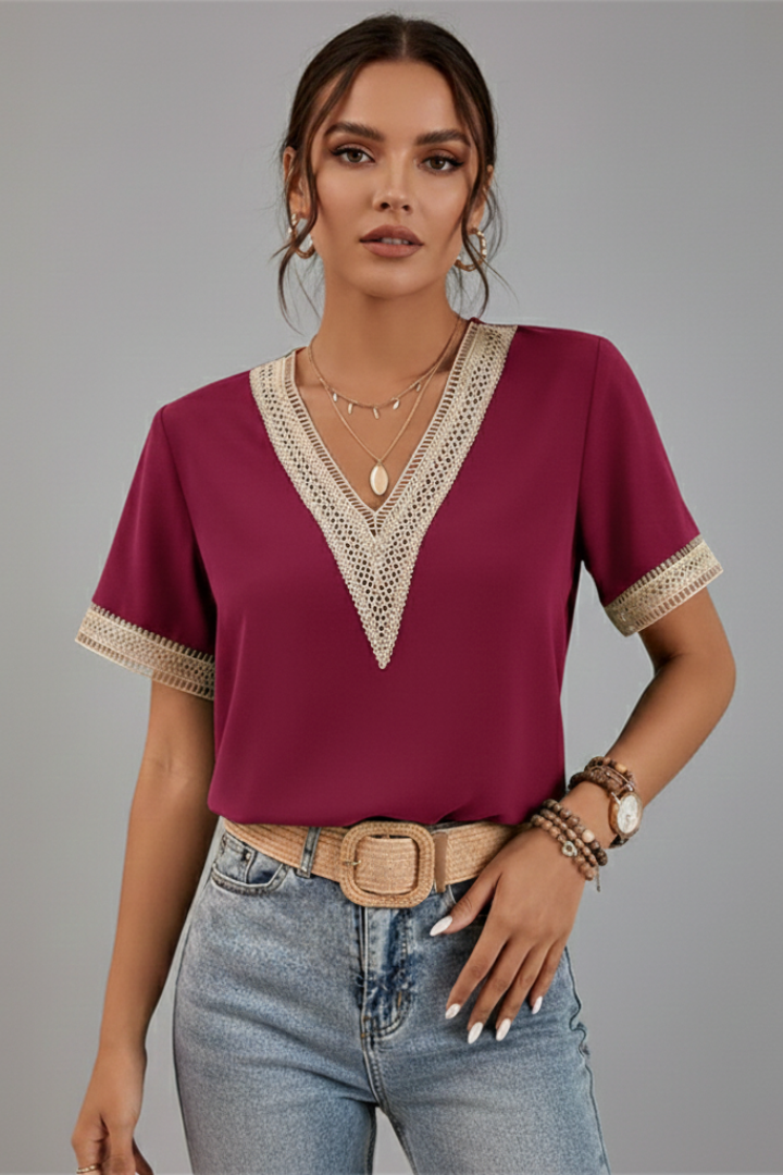 Women’s Blouse with V Neck and Trim Detail