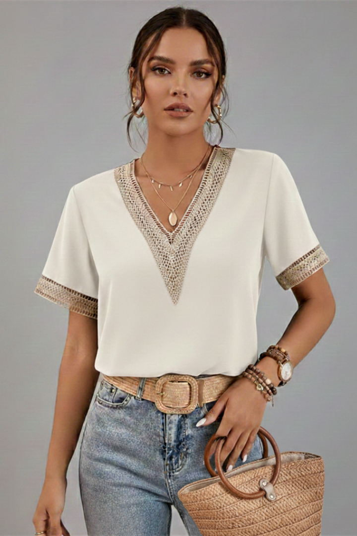 Women’s Blouse with V Neck and Trim Detail