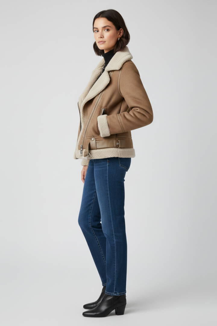 Women’s Bomber Jacket with Boxy Shape and Ribbed Cuffs