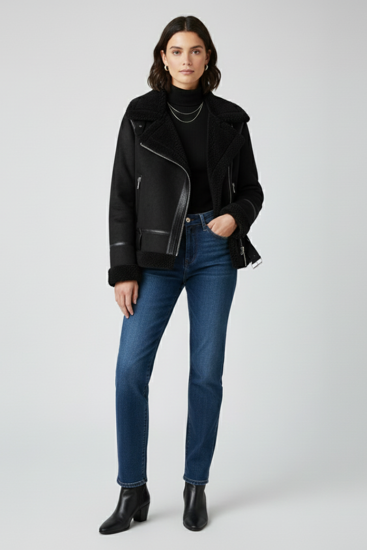 Women’s Bomber Jacket with Boxy Shape and Ribbed Cuffs