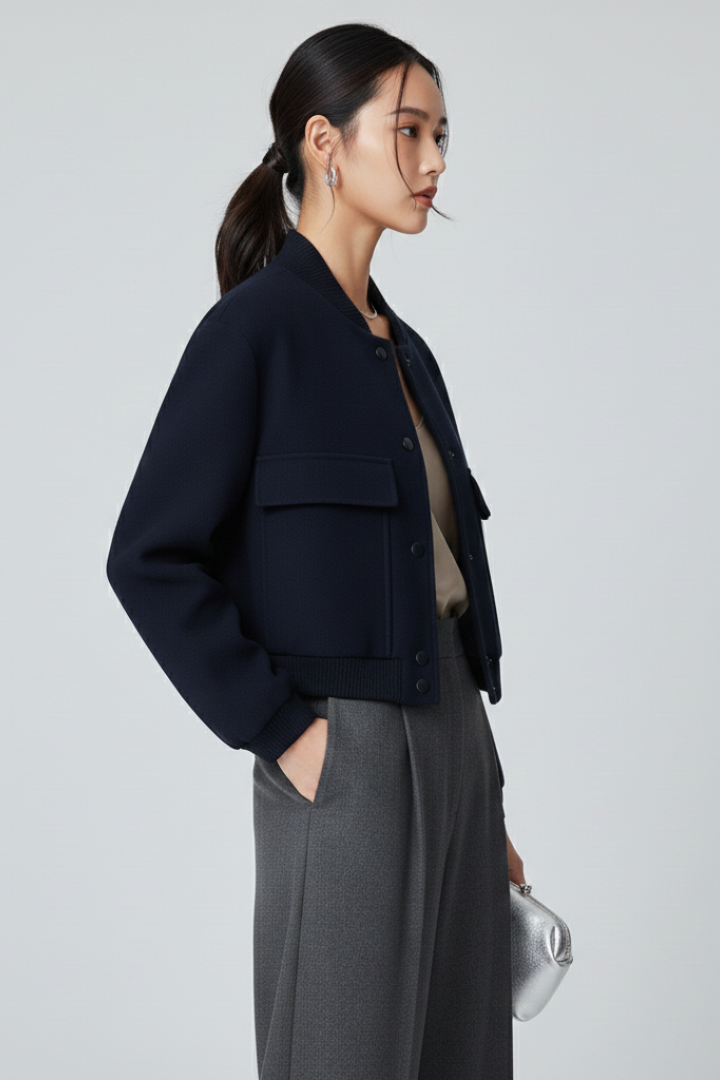 Women’s Bomber Jacket with Cropped Cut and Shaped Silhouette