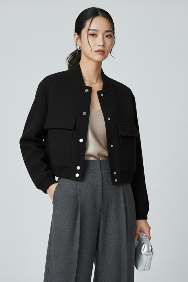 Women’s Bomber Jacket with Cropped Cut and Shaped Silhouette