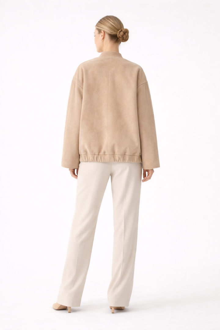 Women’s Bomber Jacket with Front Closure and Functional Pockets