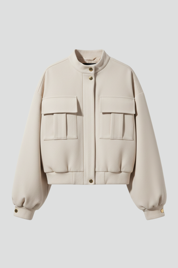 Women’s Bomber Jacket with Front Zip and Practical Pockets