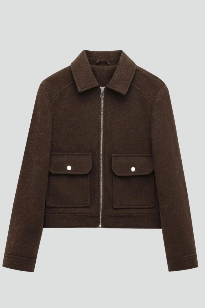 Women’s Bomber Jacket with Lapel Collar and Zip Fastening