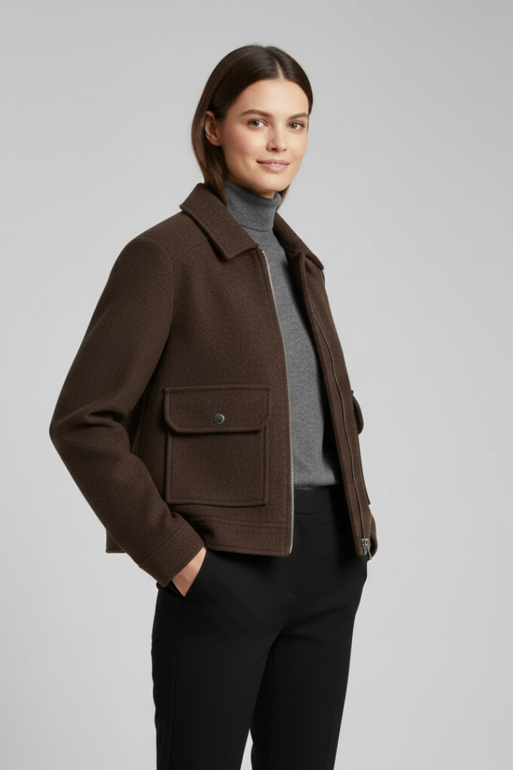 Women’s Bomber Jacket with Lapel Collar and Zip Fastening