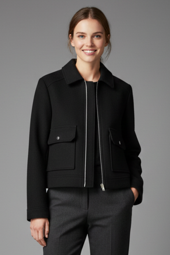 Women’s Bomber Jacket with Lapel Collar and Zip Fastening