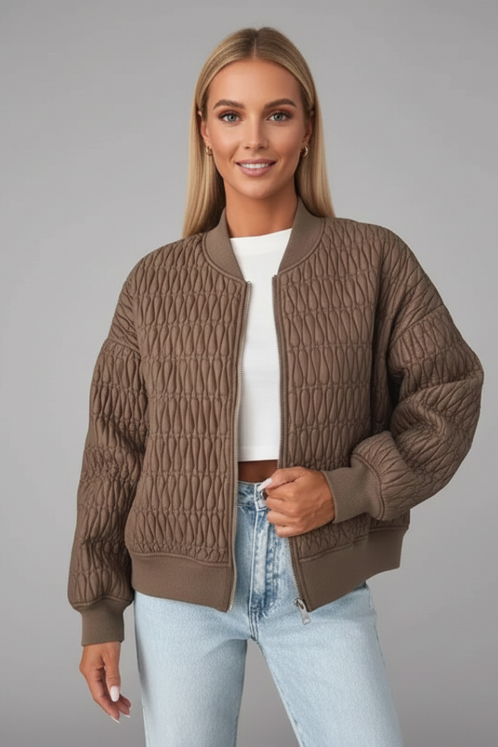 Women’s Bomber Jacket with Quilted Finish and Zip Fastening