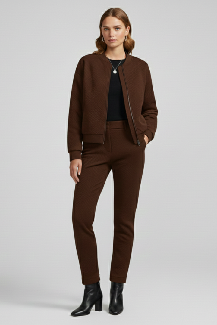 Women’s Bomber Jacket with Ribbed Neck and Zip Closure