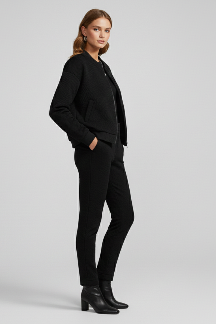 Women’s Bomber Jacket with Ribbed Neck and Zip Closure