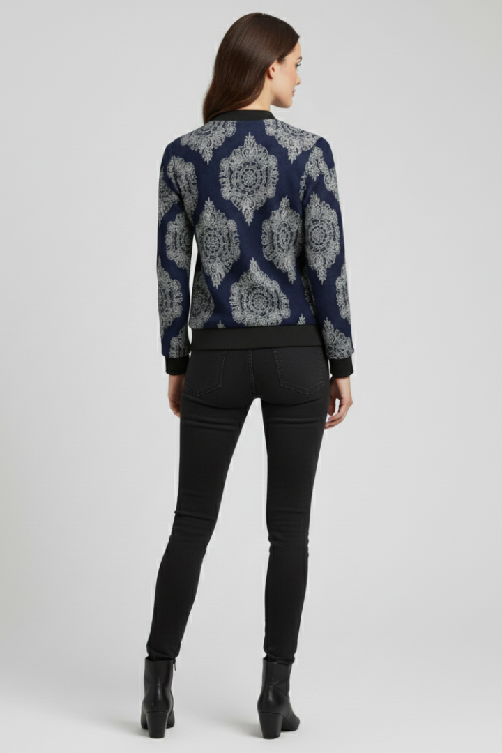 Women’s Bomber Jacket with Zip Closure and Floral Print