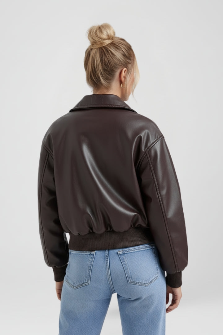 Women’s Bomber Jacket with Zip Front and Ribbed Edges