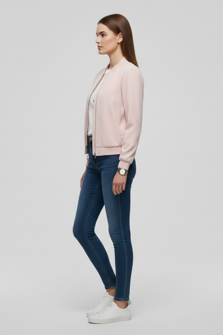 Women’s Bomber Jacket with Zipped Front and Straight Hem