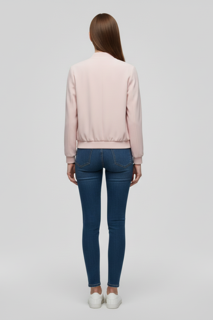 Women’s Bomber Jacket with Zipped Front and Straight Hem