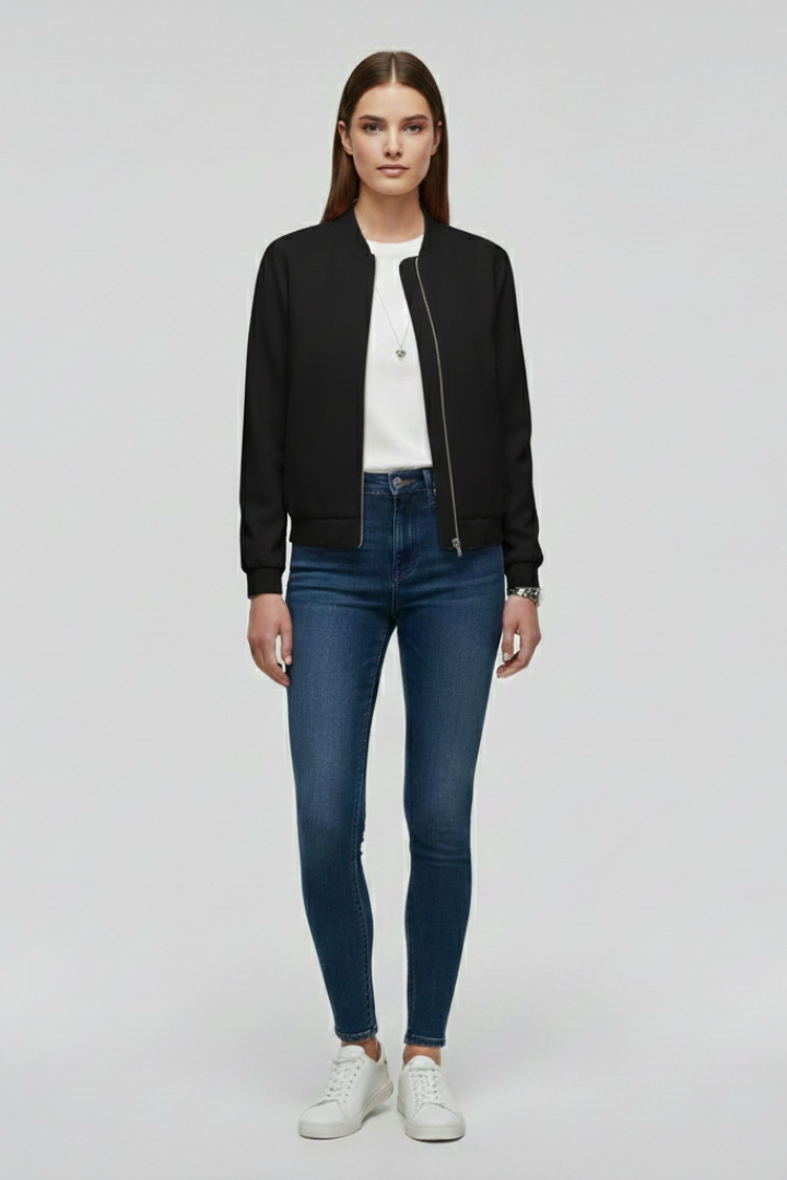 Women’s Bomber Jacket with Zipped Front and Straight Hem
