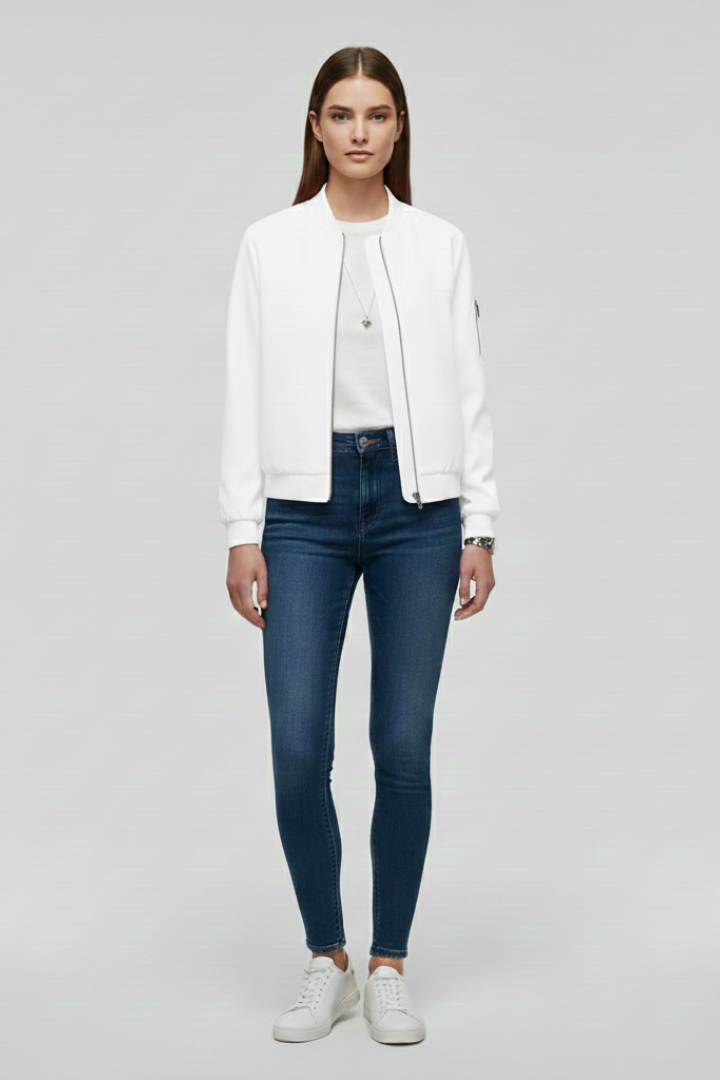 Women’s Bomber Jacket with Zipped Front and Straight Hem