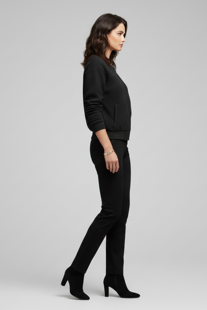 Women’s Bomber Jacket with Zipped Front and Textured Surface