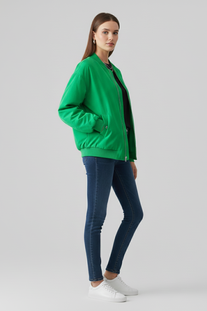 Women’s Bomber Jacket with Zipper and Flap Pockets