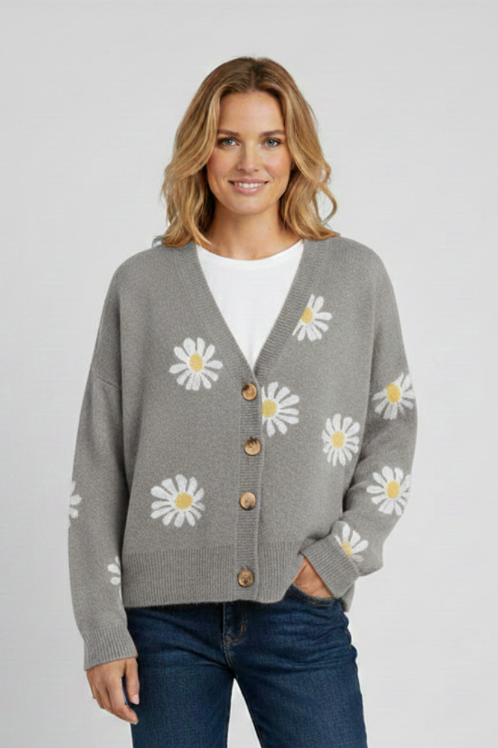 Women’s Cardigan with Buttons and Patterned Surface