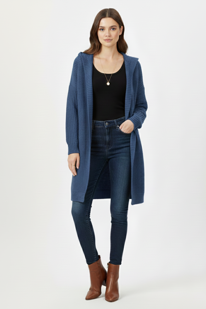 Women’s Cardigan with Hood and Textured Knit Surface