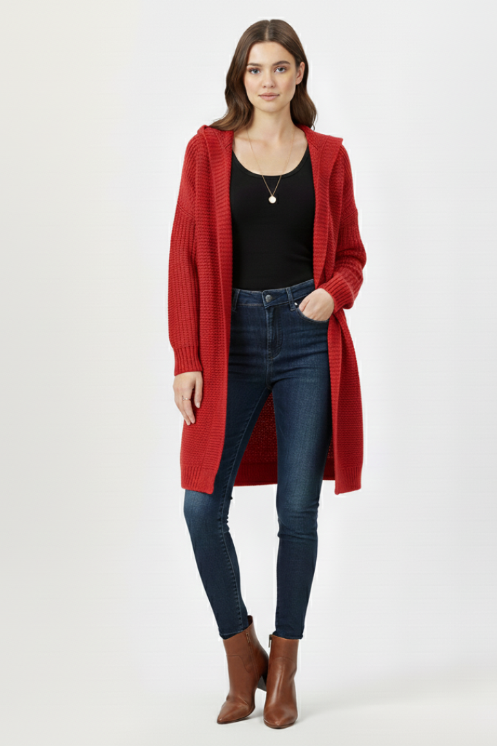 Women’s Cardigan with Hood and Textured Knit Surface