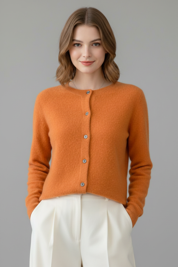 Women’s Cardigan with Round Neck and Buttons