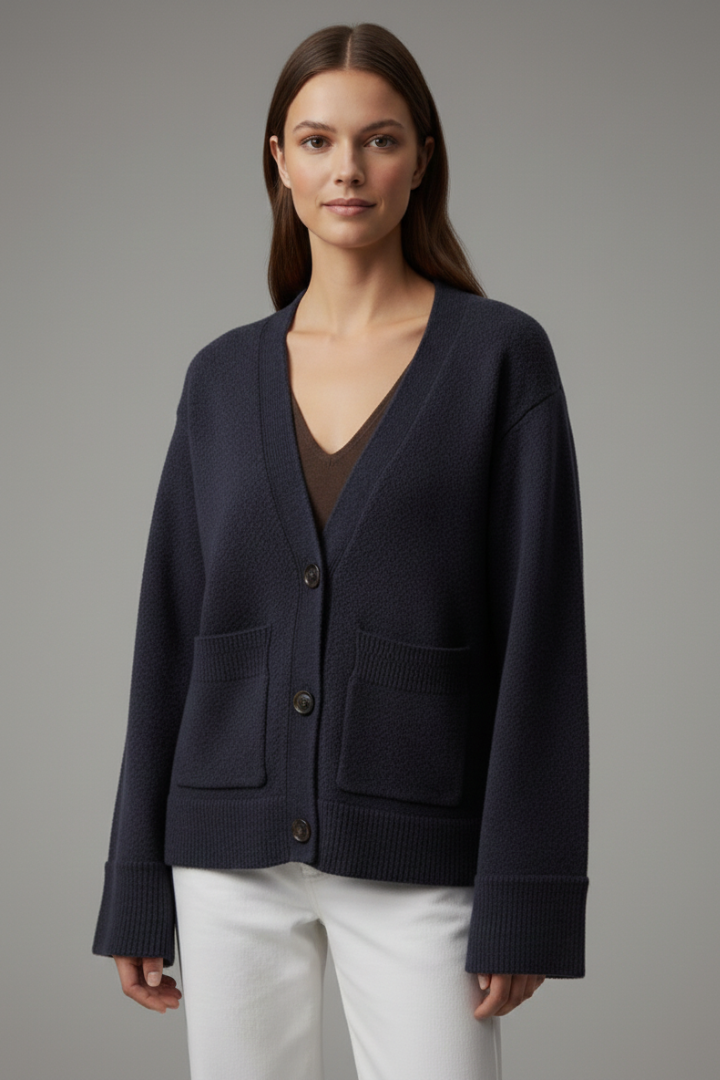 Women’s Cardigan with V-Neckline and Patch Pockets