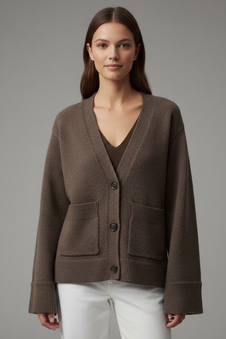 Women’s Cardigan with V-Neckline and Patch Pockets